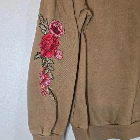 Civil Regime Floral Pullover Sweatshirt Women Large Brown Embroidered Streetwear - Picture 5 of 11